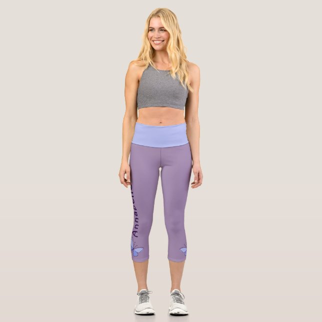 Blue Butterfly - Name - Violet Periwinkle Capri Leggings (Front)