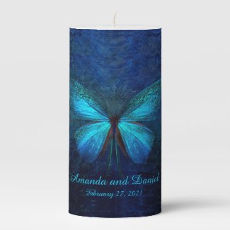 Blue Butterfly Names Pillar Candle
