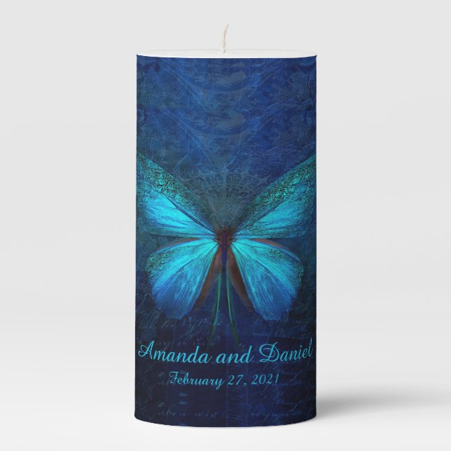 Blue Butterfly Names Pillar Candle (Front)