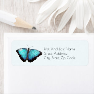 Blue Butterfly Nature Art, Fine Photo Illustration Label