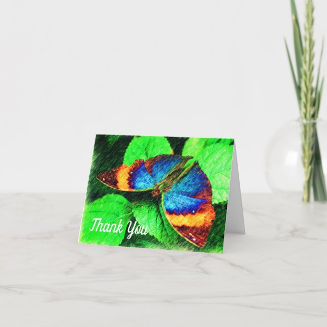 Blue Butterfly Nature Art Thank You Card (Front)