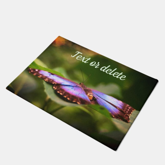 Blue Butterfly Nature Close Up Personalized Doormat (Angled)
