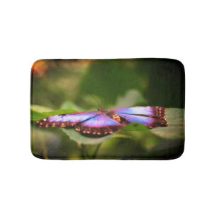 Blue Butterfly Nature Close Up Tint Bath Mat
