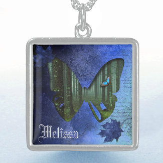 Blue Butterfly Nature Forrest Personalized Sterlin