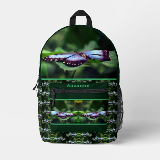 Blue Butterfly Nature Personalized Printed Backpack (Front)