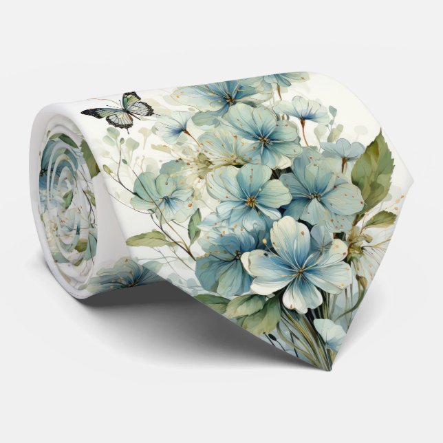 Blue Butterfly Neck Tie (Rolled)