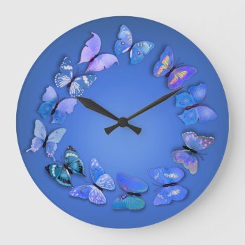 Blue Butterfly Novelty Wall Clock by FineDezine at Zazzle
