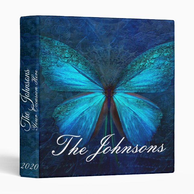 Blue Butterfly of Joy & Luck 3 Ring Binder (Front/Spine)