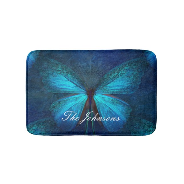 Blue Butterfly of Joy & Luck Bath Mat (Front)