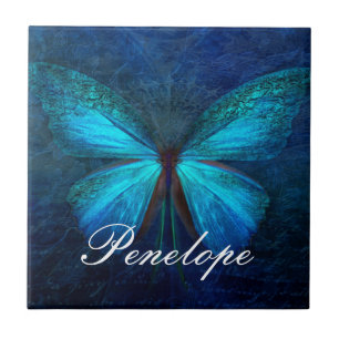 Blue Butterfly of Joy & Luck Ceramic Tile