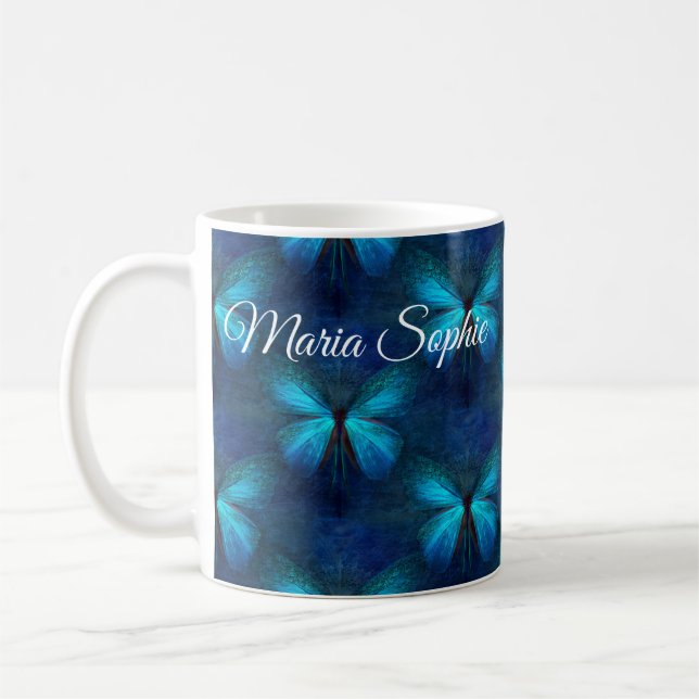 Blue Butterfly of Joy & Luck Coffee Mug (Left)