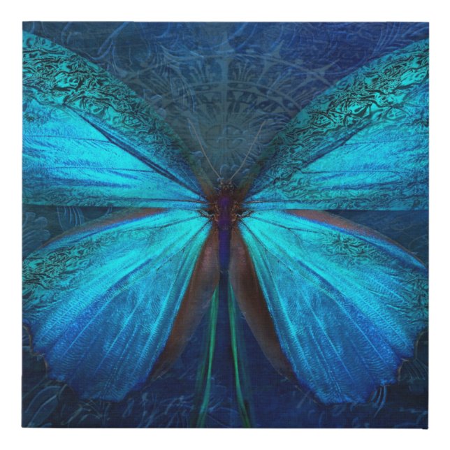 Blue Butterfly of Joy & Luck Faux Canvas Print (Front)