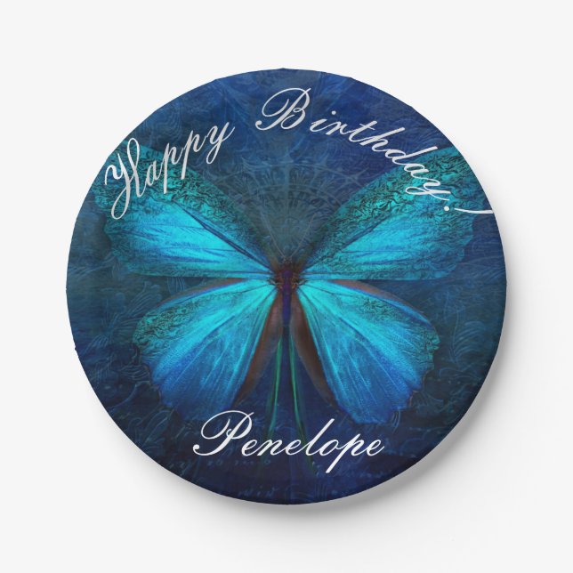 Blue Butterfly of Joy & Luck Paper Plates (Front)