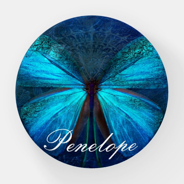 Blue Butterfly of Joy & Luck Paperweight (Front)