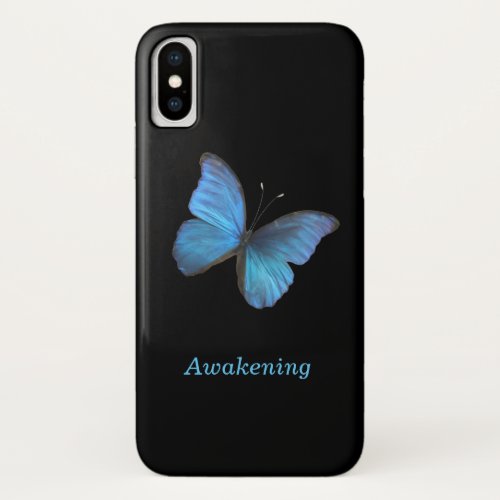 Blue Butterfly on Black iPhone X Case