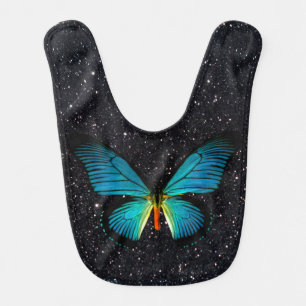 Blue Butterfly On Black Glitter Baby Bib