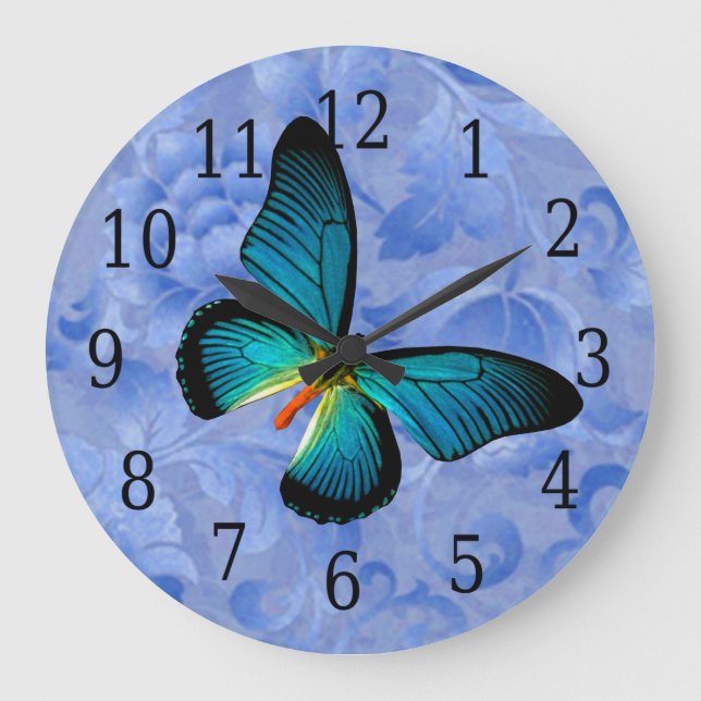 Blue Butterfly On Blue Flowers Clock (Front)