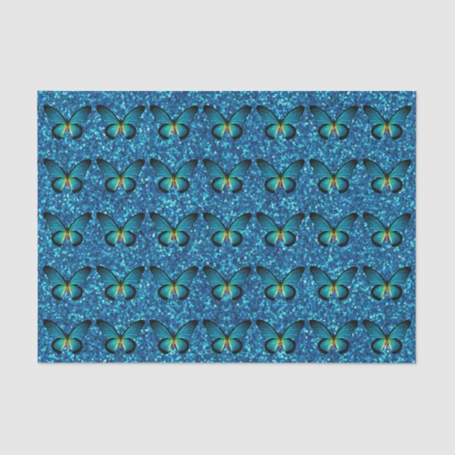 Blue Butterfly On Blue Glitter Tissue Paper (Front)