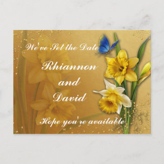 Blue Butterfly on Daffodil Save the Date Postcard
