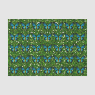 Blue Butterfly On Green Glitter Tissue Paper