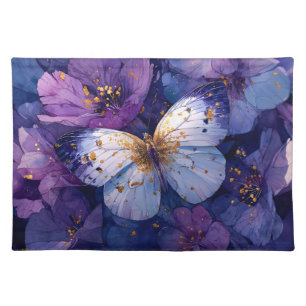 Blue Butterfly on Purple Flowers Cloth Placemat