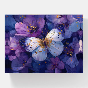 Blue Butterfly on Purple Flowers Paperweight