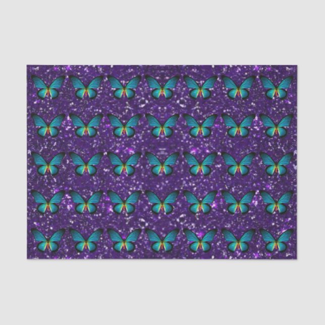 Blue Butterfly On Purple Glitter Tissue Paper (Front)