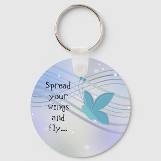 Blue Butterfly on Ribbon Swirls Keychain