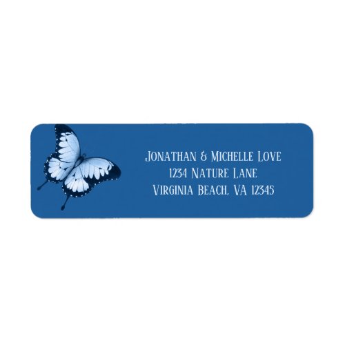 Blue Butterfly on Skydiver Blue Monochrome Address Label