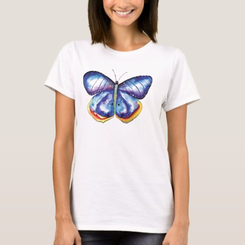 Blue Butterfly Painting Basic T_Shirt White T_Shirt