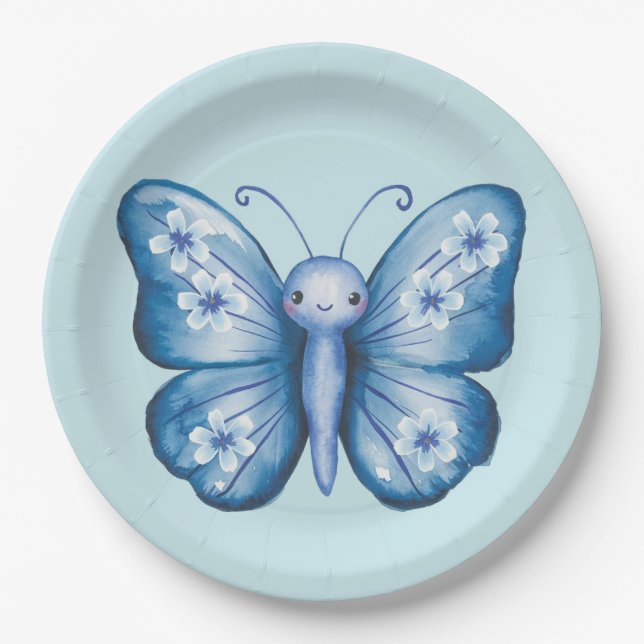 Blue Butterfly Paper Plates (Front)