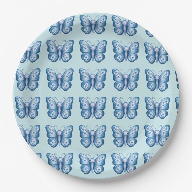 Blue Butterfly Paper Plates (Front)