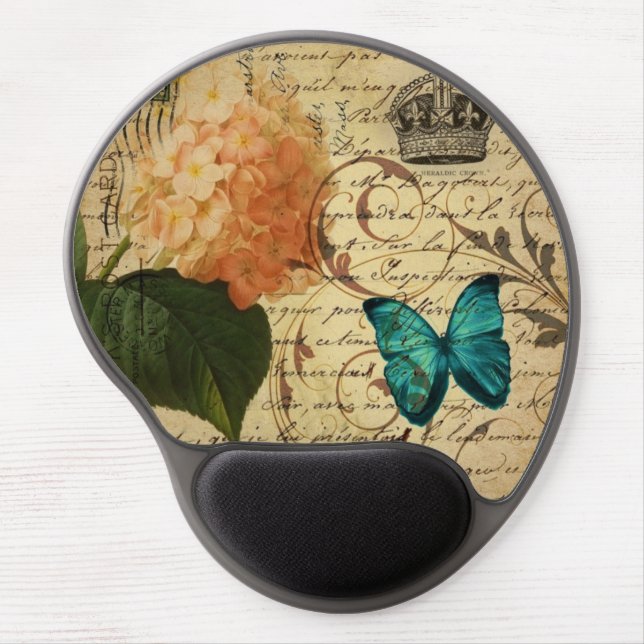 blue butterfly paris scripts french botanical gel mouse pad (Front)
