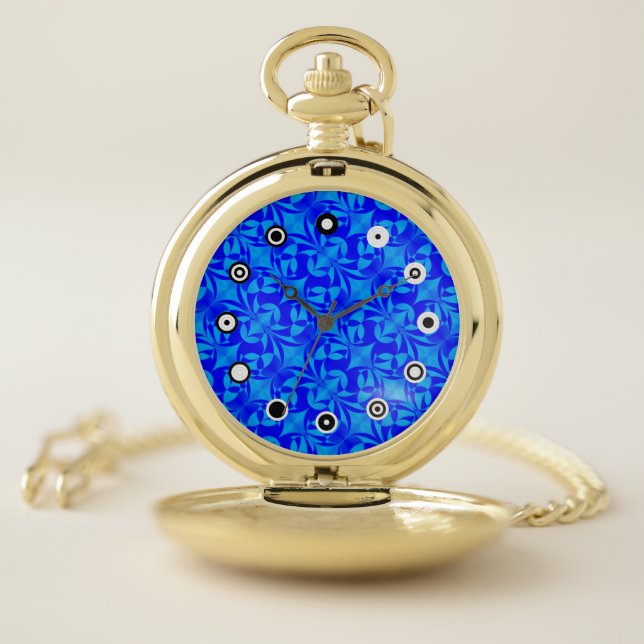 Blue Butterfly Pattern (Binary Face) by K Yoncich Pocket Watch (Inside)