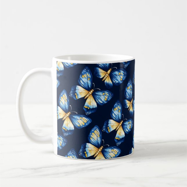 Blue Butterfly Pattern Coffee Mug (Left)