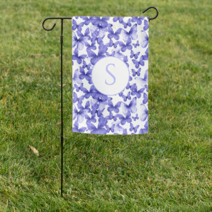 Blue Butterfly Pattern Custom Monogram House Flag