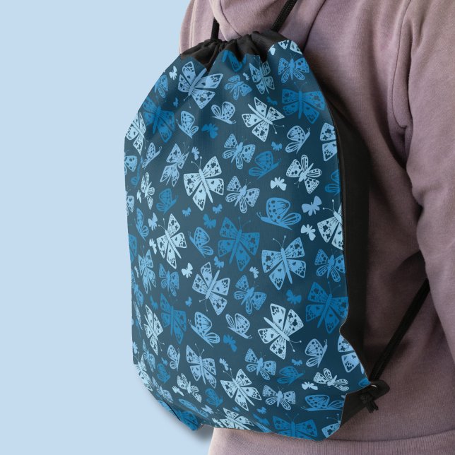 Blue butterfly pattern drawstring bag (Blue butterfly pattern drawstring bag)