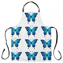 Blue Butterfly Pattern Kitchen Apron