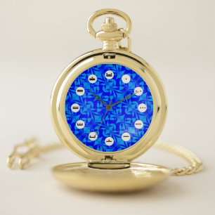Blue Butterfly Pattern (Mayan Face) by K Yoncich Pocket Watch