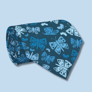 Blue butterfly pattern neck tie
