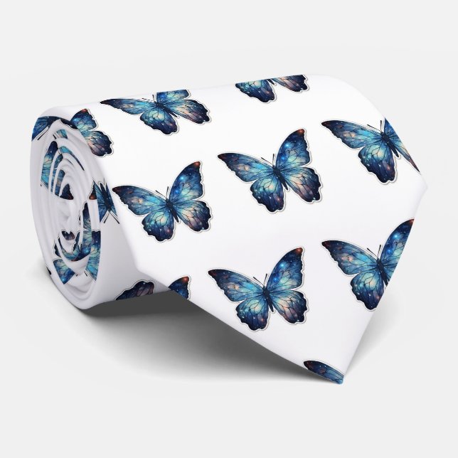 Blue Butterfly Pattern Neck Tie (Rolled)