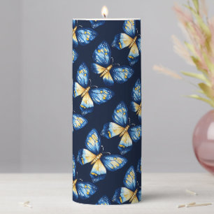Blue Butterfly Pattern Pillar Candle