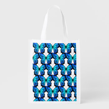 Blue Butterfly Pattern Reusable Grocery Bag by Bebops at Zazzle
