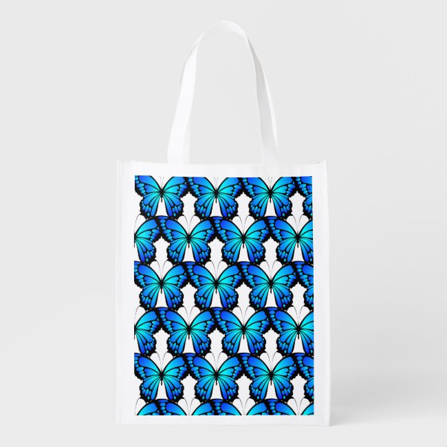 Blue Butterfly Pattern Reusable Grocery Bag