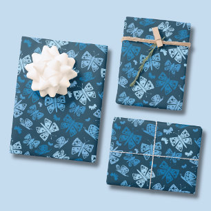 Blue butterfly pattern wrapping paper sheets
