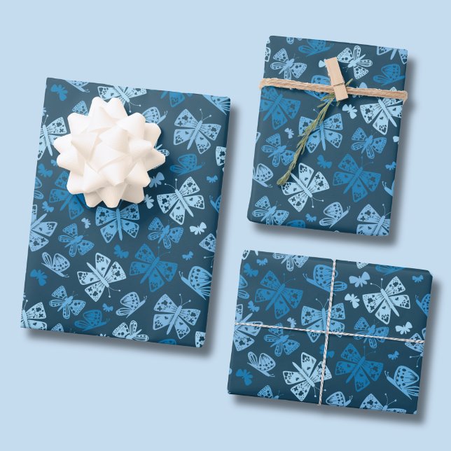 Blue butterfly pattern wrapping paper sheets (Blue butterfly pattern wrapping paper)