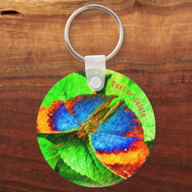 Blue Butterfly Pencil Art Personalized Keychain (Front)