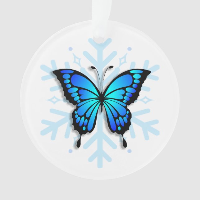 Blue Butterfly Personal Message Christmas Keepsake Ornament (Front)