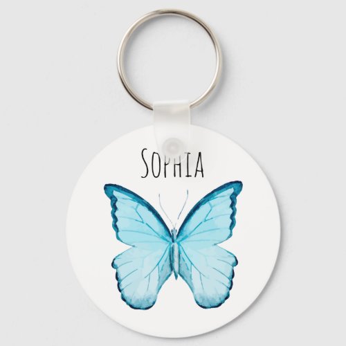 Blue Butterfly Personalized Name Template Keychain