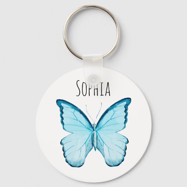 Blue Butterfly Personalized Name Template Keychain (Front)